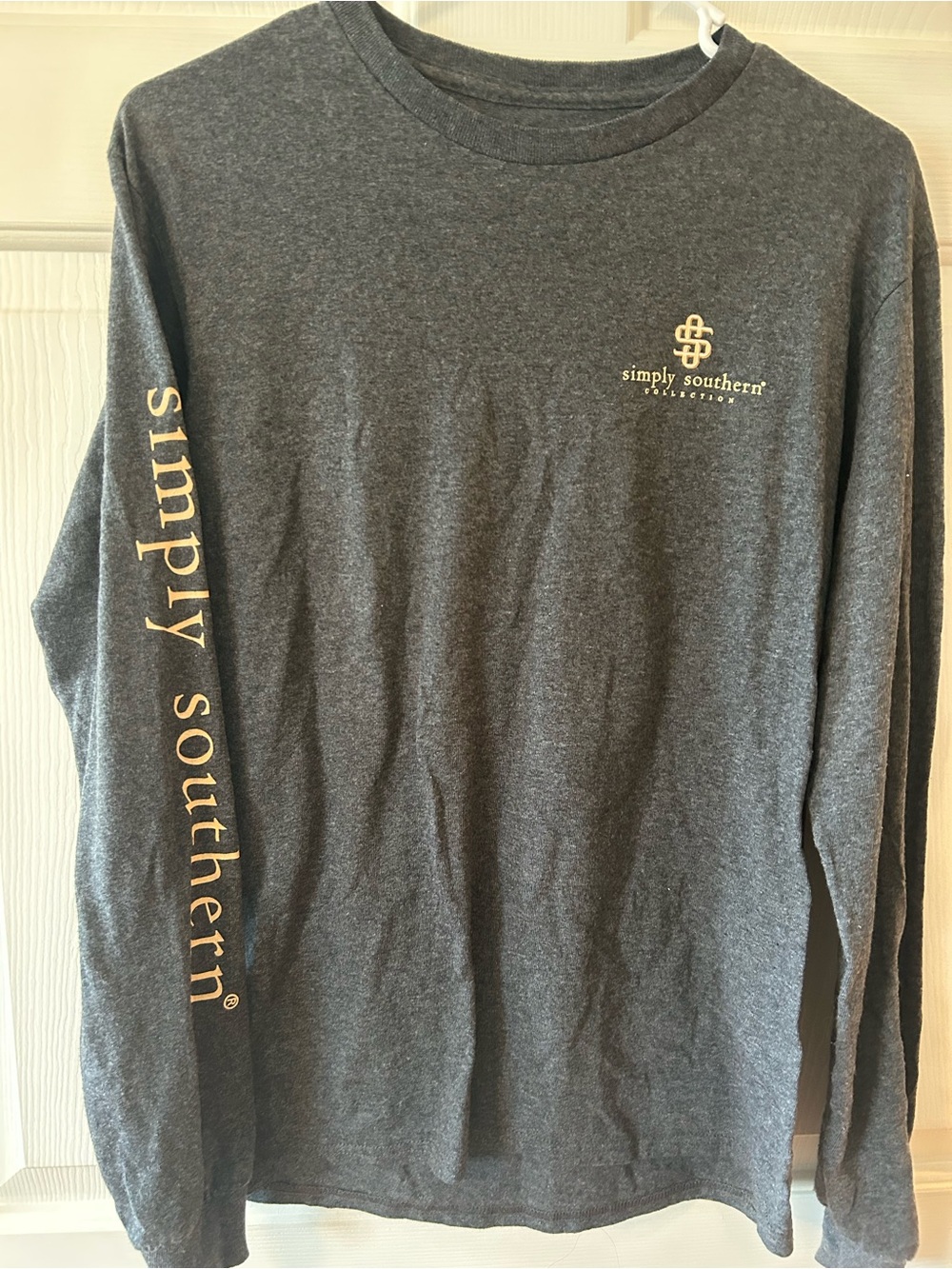 Simply Southern Long Sleeve Tee in Charcoal with Yellow Logo